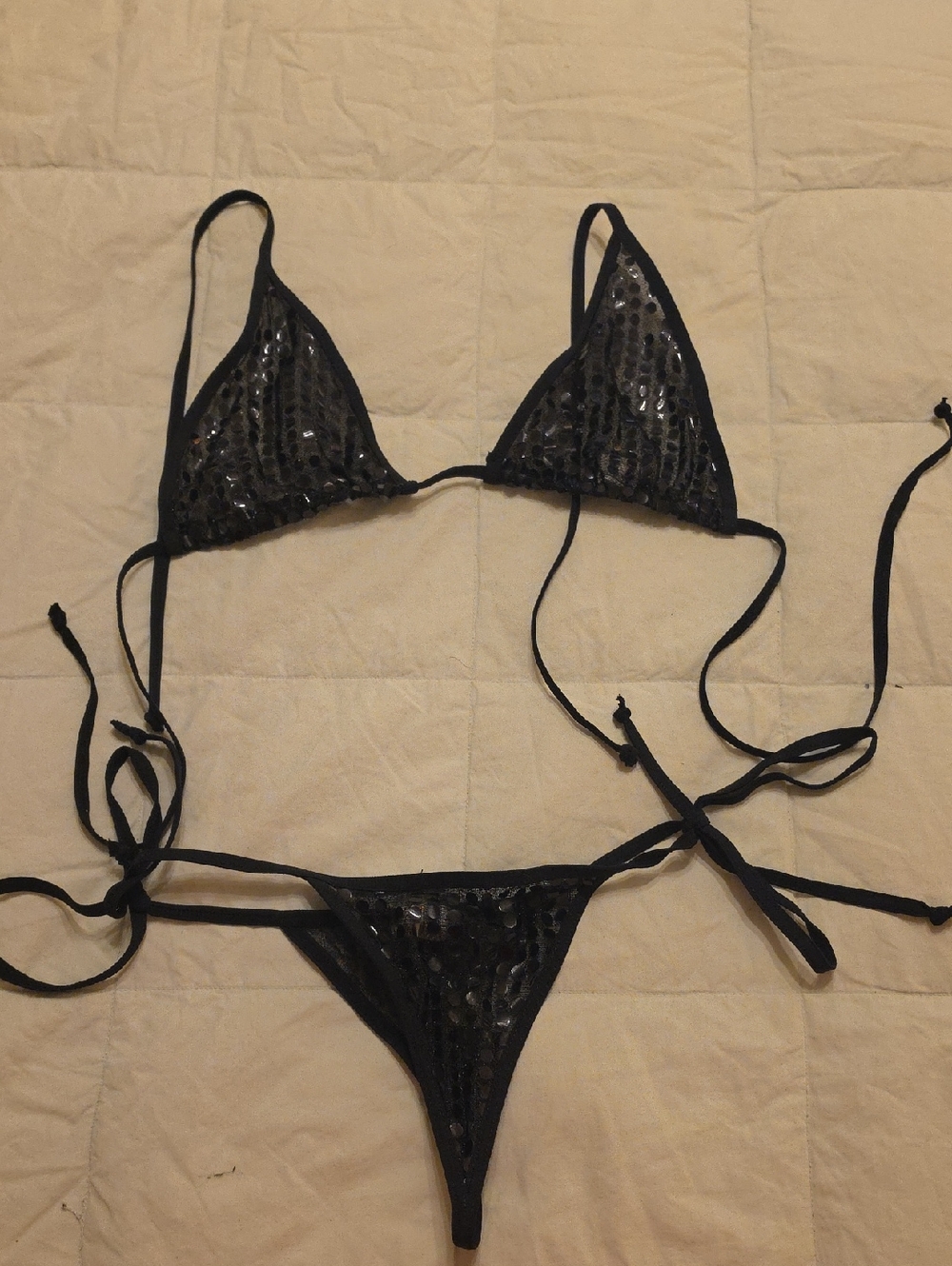 Black Sequin Triangle Bikini Set